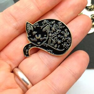 SLEEPING black cat alloy pin Witchy Magic Pin